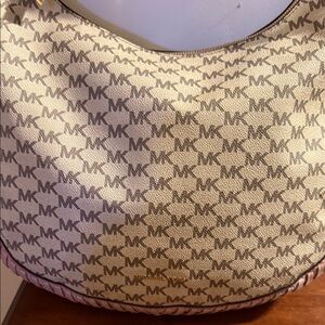 Michael Kors Cream Shoulder Bag with Pink Trim and MK Logo